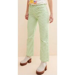 The Ragged Priest Lime Wave Green White Swirl Printed Jeans Straight Leg Jeans
